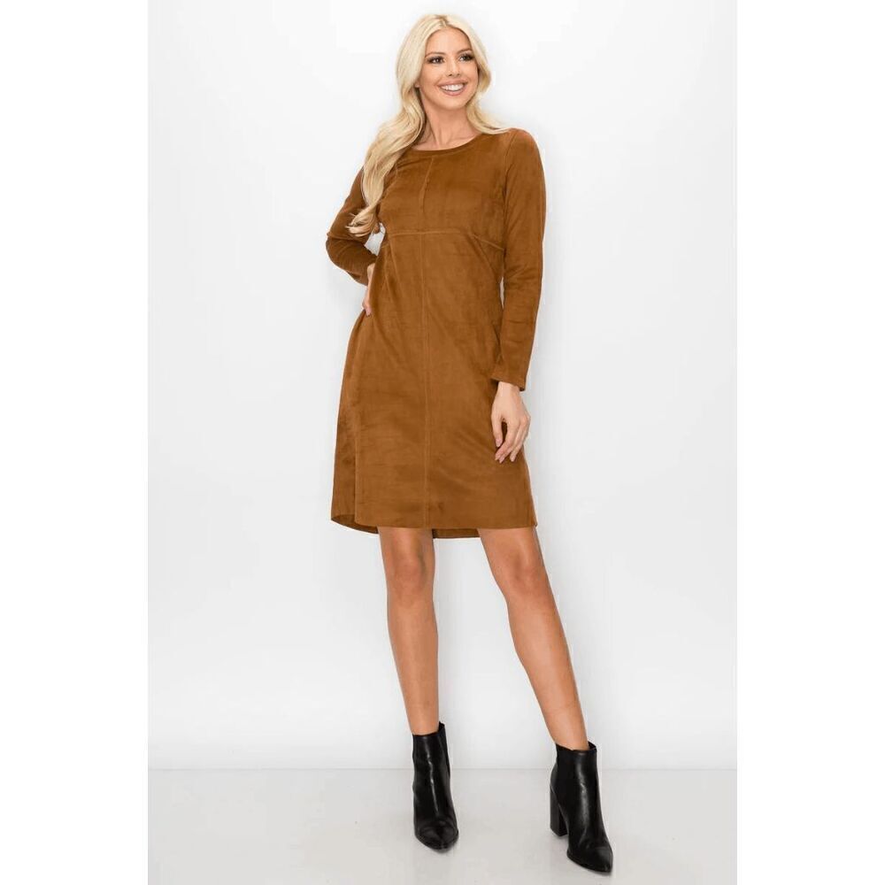 Aurora Long Sleeve Suede Dress Caramel Women's